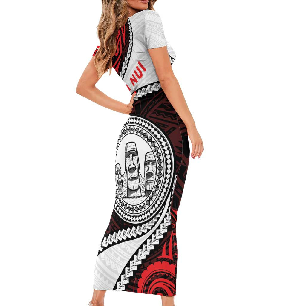 Easter Island Family Matching Short Sleeve Bodycon Dress and Hawaiian Shirt Moai Statues Polynesian Style