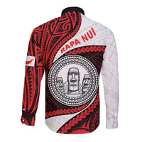 Easter Island Long Sleeve Button Shirt Moai Statues Polynesian Style