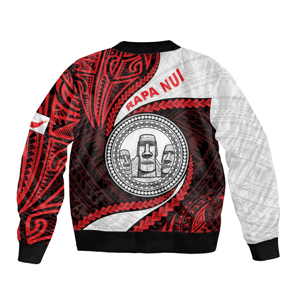 Easter Island Sleeve Zip Bomber Jacket Moai Statues Polynesian Style