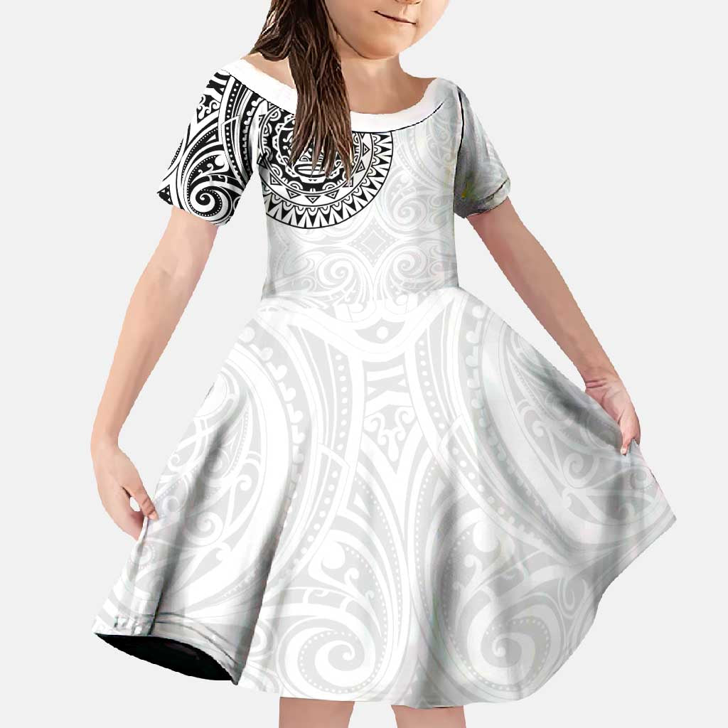 New Zealand Aotearoa Family Matching Summer Maxi Dress and Hawaiian Shirt Maori Te Mata O Rongokako LT05 Daughter's Dress White - Polynesian Pride