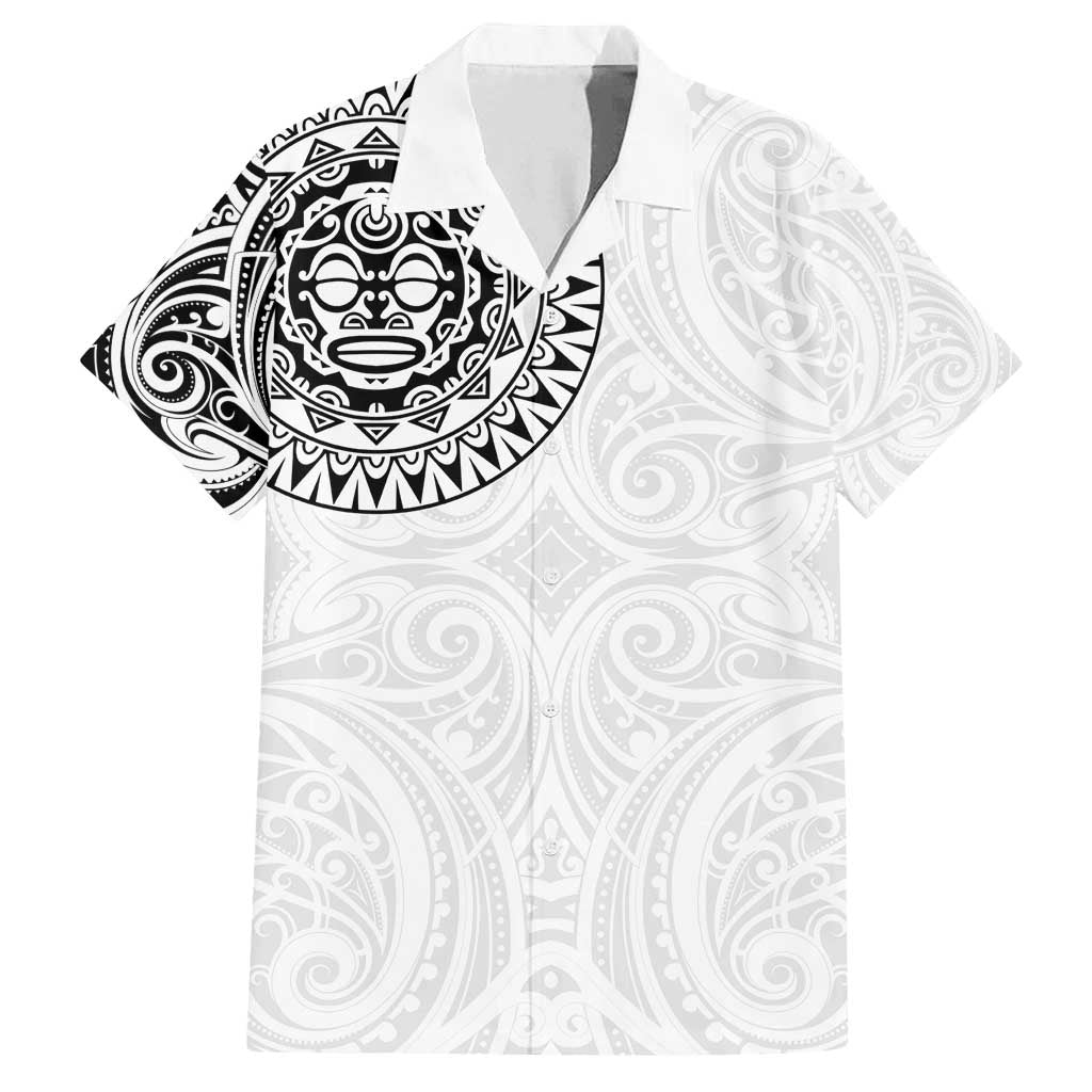 New Zealand Aotearoa Family Matching Summer Maxi Dress and Hawaiian Shirt Maori Te Mata O Rongokako LT05 Dad's Shirt - Short Sleeve White - Polynesian Pride