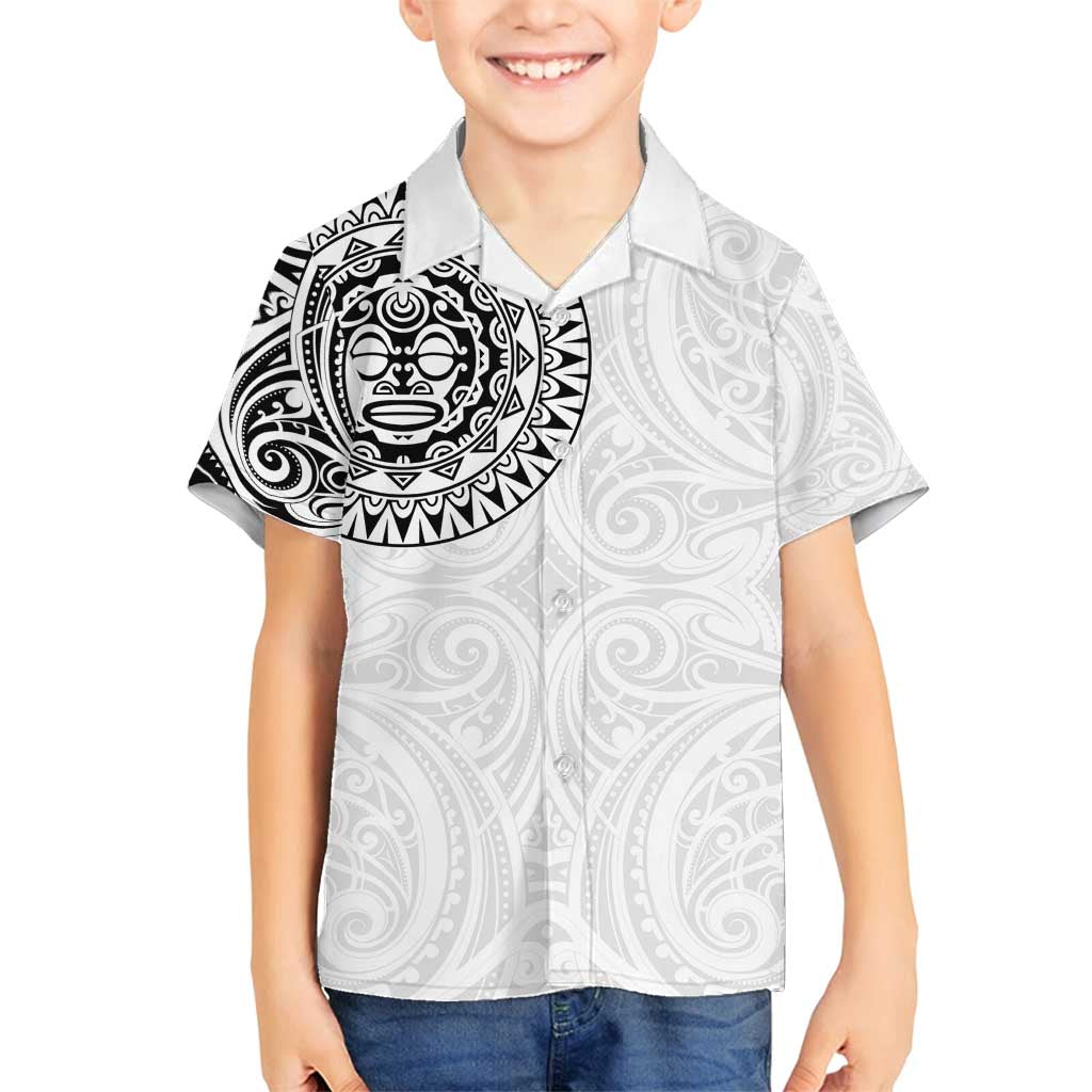 New Zealand Aotearoa Family Matching Summer Maxi Dress and Hawaiian Shirt Maori Te Mata O Rongokako LT05 Son's Shirt White - Polynesian Pride