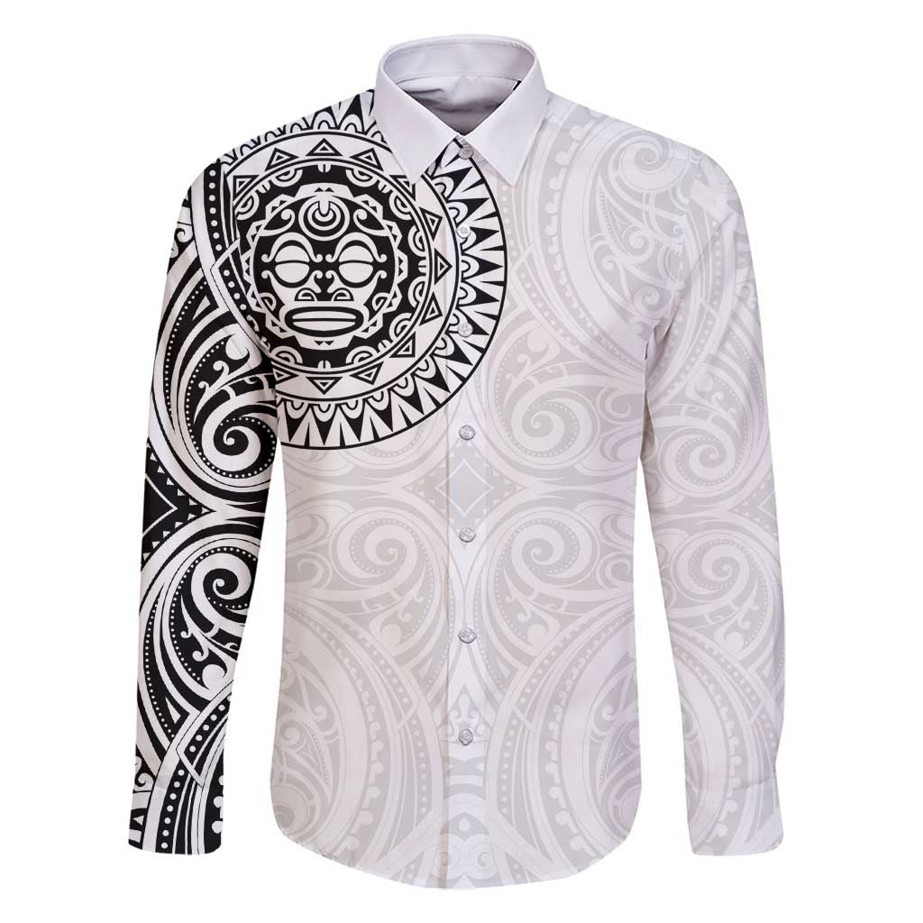 New Zealand Aotearoa Family Matching Tank Maxi Dress and Hawaiian Shirt Maori Te Mata O Rongokako LT05 Dad's Shirt - Long Sleeve White - Polynesian Pride