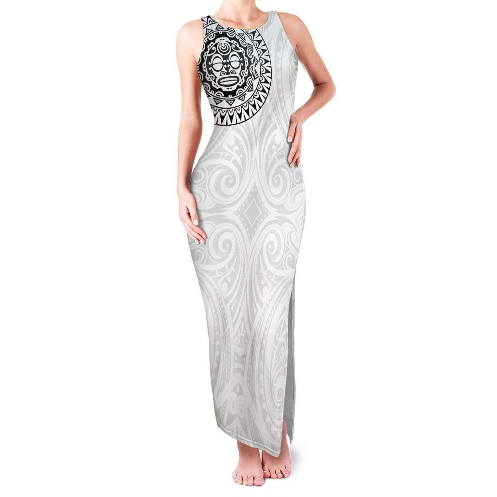 New Zealand Aotearoa Family Matching Tank Maxi Dress and Hawaiian Shirt Maori Te Mata O Rongokako LT05 Mom's Dress White - Polynesian Pride