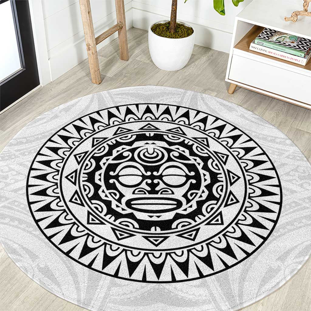 New Zealand Aotearoa Round Carpet Maori Te Mata O Rongokako LT05 White - Polynesian Pride
