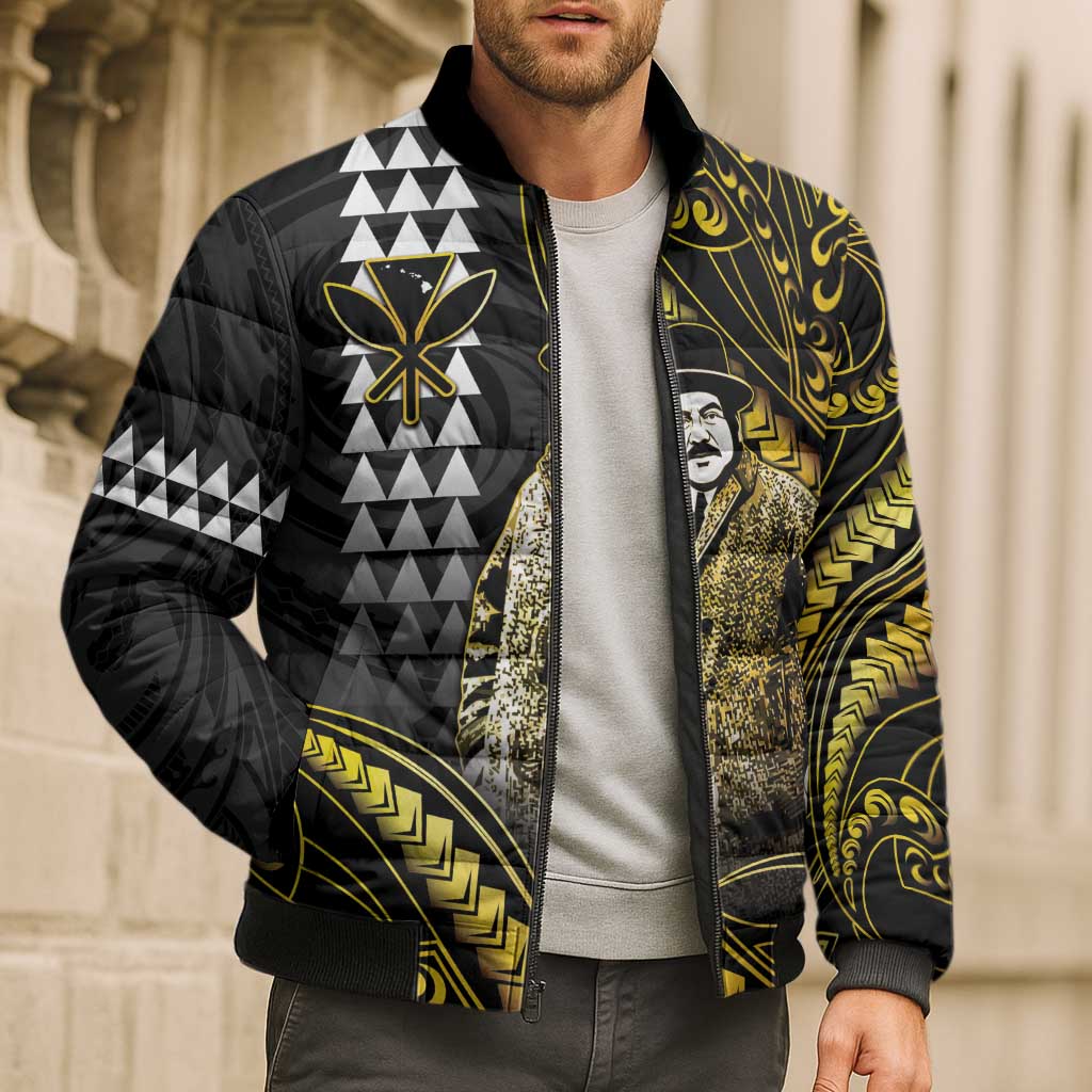 Hawaii Kuhio The Citizen Prince Bomber Puffer Jacket Gold Polynesian Tribal Tattoo