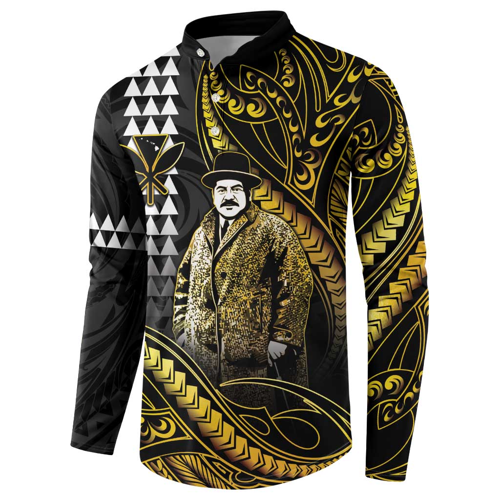 Hawaii Kuhio The Citizen Prince Button Sweatshirt Gold Polynesian Tribal Tattoo