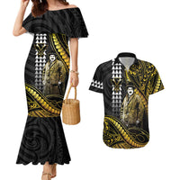 Hawaii Kuhio The Citizen Prince Couples Matching Mermaid Dress and Hawaiian Shirt Gold Polynesian Tribal Tattoo