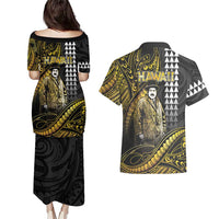 Hawaii Kuhio The Citizen Prince Couples Matching Puletasi and Hawaiian Shirt Gold Polynesian Tribal Tattoo