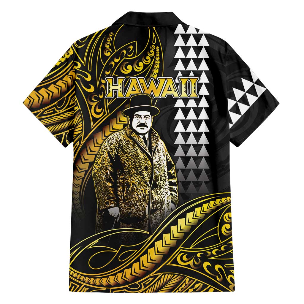 Hawaii Kuhio The Citizen Prince Family Matching Off The Shoulder Long Sleeve Dress and Hawaiian Shirt Gold Polynesian Tribal Tattoo