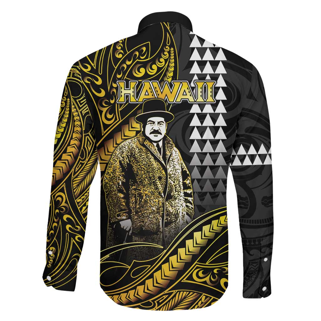 Hawaii Kuhio The Citizen Prince Family Matching Off The Shoulder Long Sleeve Dress and Hawaiian Shirt Gold Polynesian Tribal Tattoo
