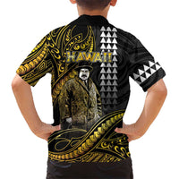 Hawaii Kuhio The Citizen Prince Family Matching Off Shoulder Maxi Dress and Hawaiian Shirt Gold Polynesian Tribal Tattoo