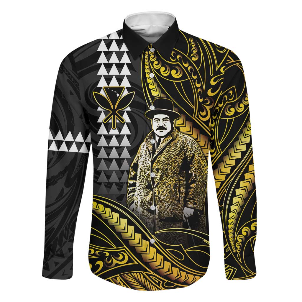Hawaii Kuhio The Citizen Prince Family Matching Off Shoulder Maxi Dress and Hawaiian Shirt Gold Polynesian Tribal Tattoo