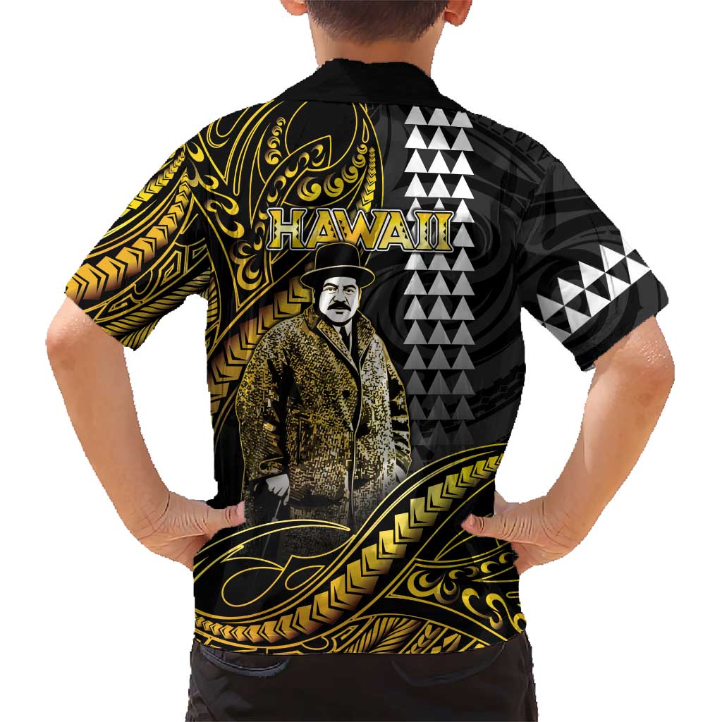 Hawaii Kuhio The Citizen Prince Family Matching Short Sleeve Bodycon Dress and Hawaiian Shirt Gold Polynesian Tribal Tattoo