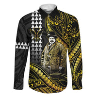 Hawaii Kuhio The Citizen Prince Family Matching Short Sleeve Bodycon Dress and Hawaiian Shirt Gold Polynesian Tribal Tattoo