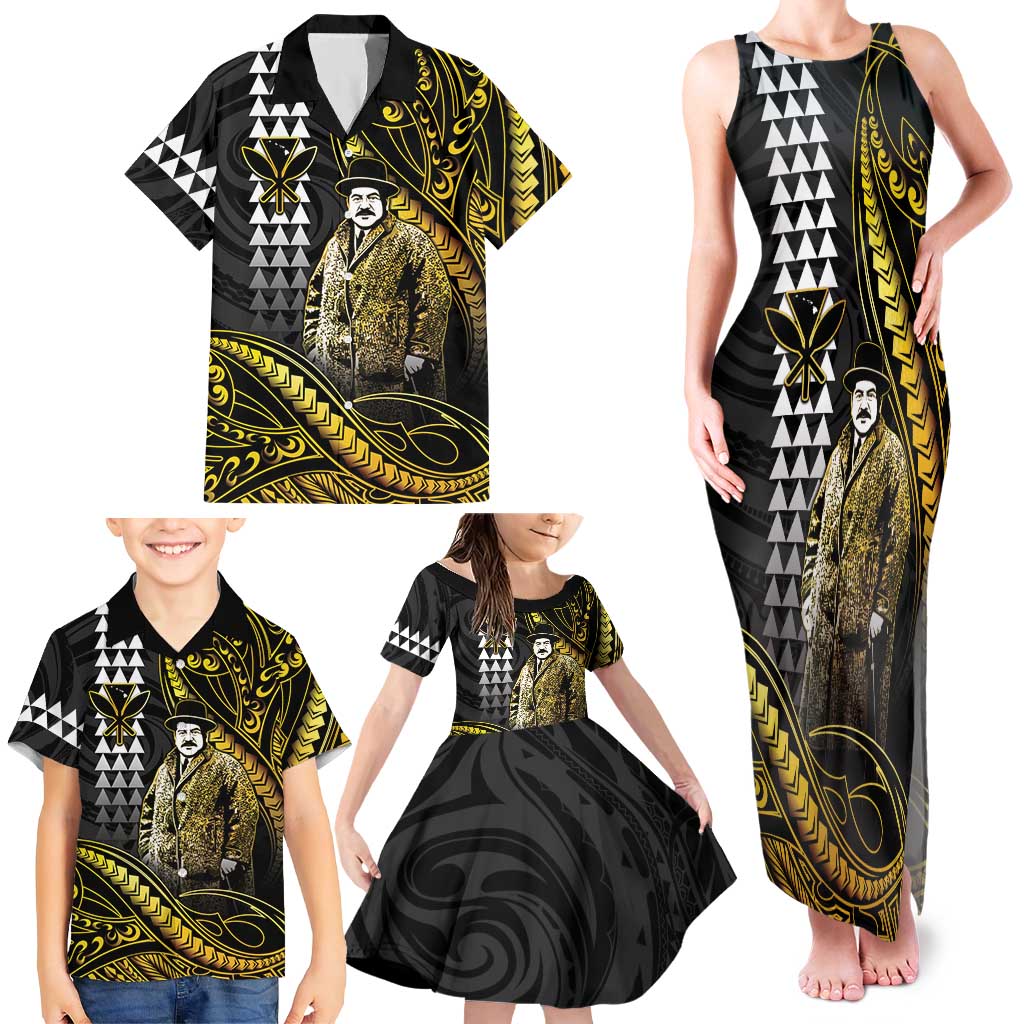 Hawaii Kuhio The Citizen Prince Family Matching Tank Maxi Dress and Hawaiian Shirt Gold Polynesian Tribal Tattoo