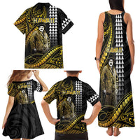 Hawaii Kuhio The Citizen Prince Family Matching Tank Maxi Dress and Hawaiian Shirt Gold Polynesian Tribal Tattoo