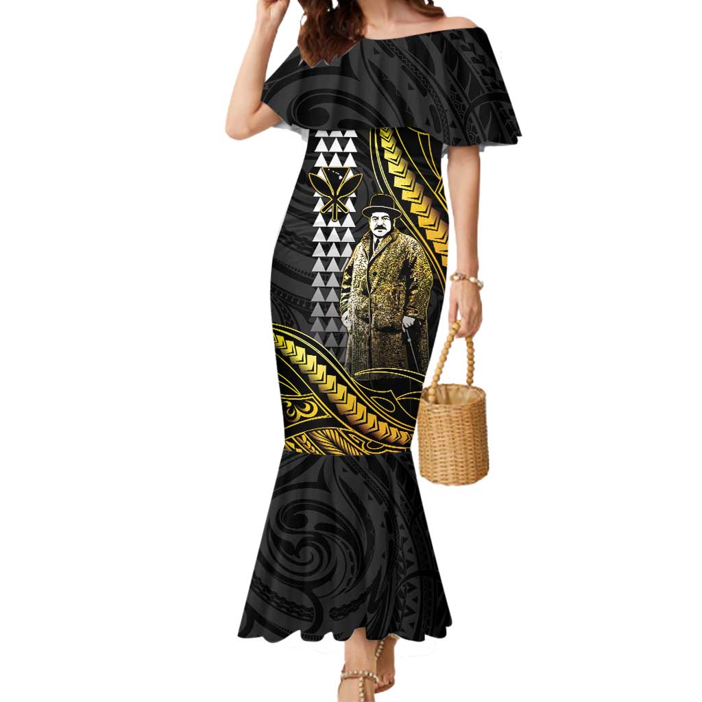 Hawaii Kuhio The Citizen Prince Mermaid Dress Gold Polynesian Tribal Tattoo