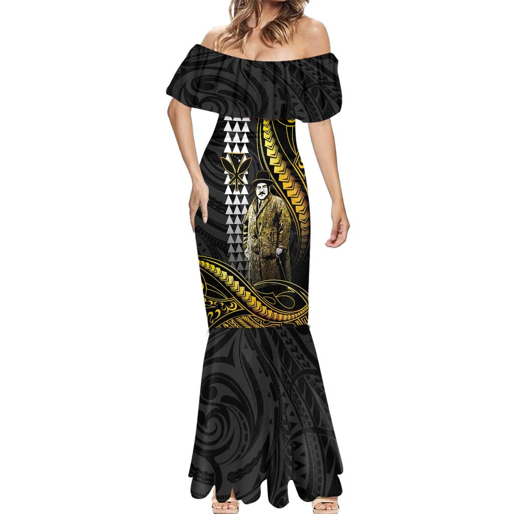 Hawaii Kuhio The Citizen Prince Mermaid Dress Gold Polynesian Tribal Tattoo