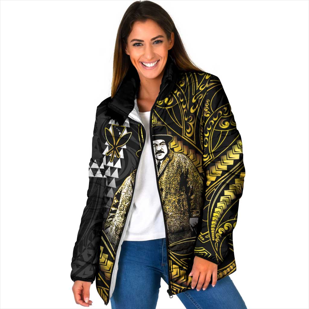 Hawaii Kuhio The Citizen Prince Padded Jacket Gold Polynesian Tribal Tattoo LT05 Women Gold - Polynesian Pride