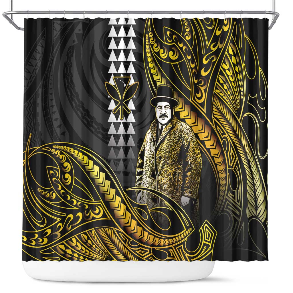 Hawaii Kuhio The Citizen Prince Shower Curtain Gold Polynesian Tribal Tattoo
