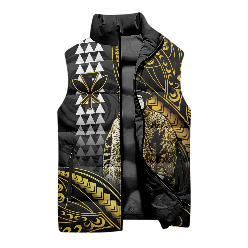 Hawaii Kuhio The Citizen Prince Sleeveless Puffer Jacket Gold Polynesian Tribal Tattoo LT05 - Polynesian Pride