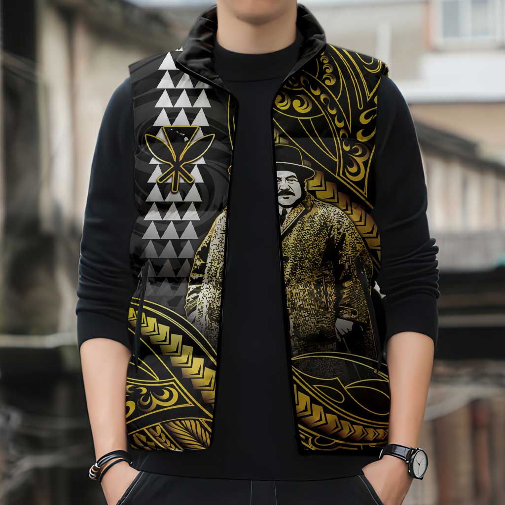 Hawaii Kuhio The Citizen Prince Sleeveless Puffer Jacket Gold Polynesian Tribal Tattoo LT05 - Polynesian Pride