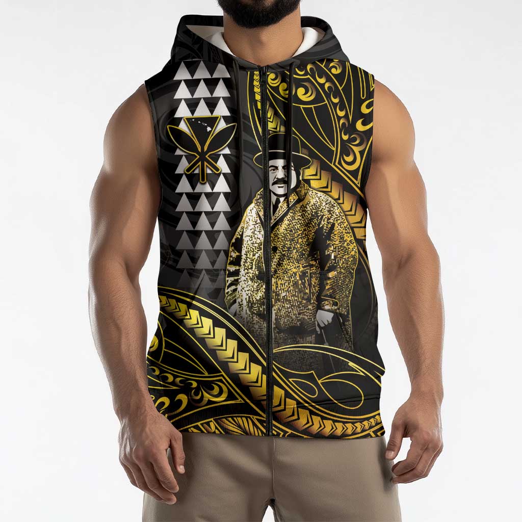 Hawaii Kuhio The Citizen Prince Sleeveless Zip Hoodie Gold Polynesian Tribal Tattoo LT05 - Polynesian Pride