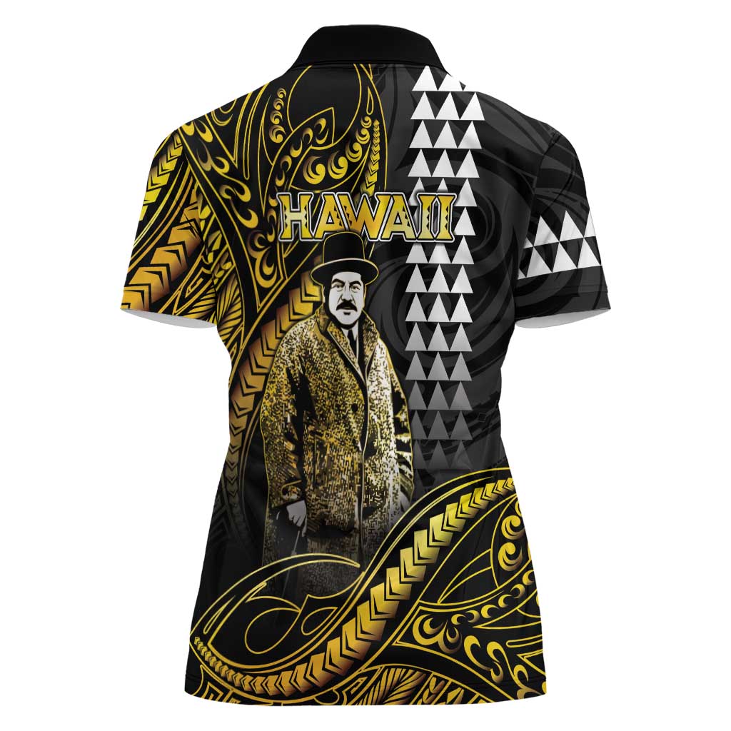 Hawaii Kuhio The Citizen Prince Women Polo Shirt Gold Polynesian Tribal Tattoo