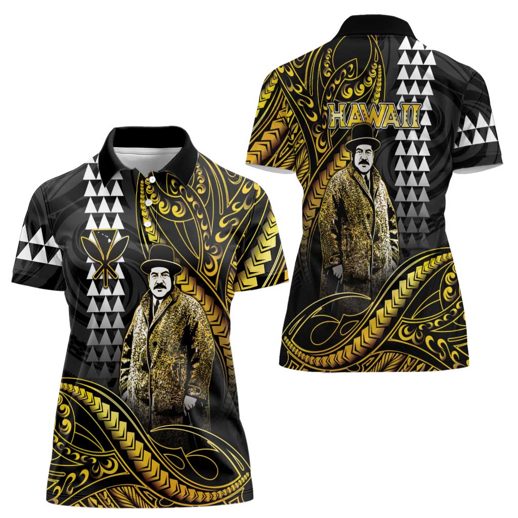 Hawaii Kuhio The Citizen Prince Women Polo Shirt Gold Polynesian Tribal Tattoo