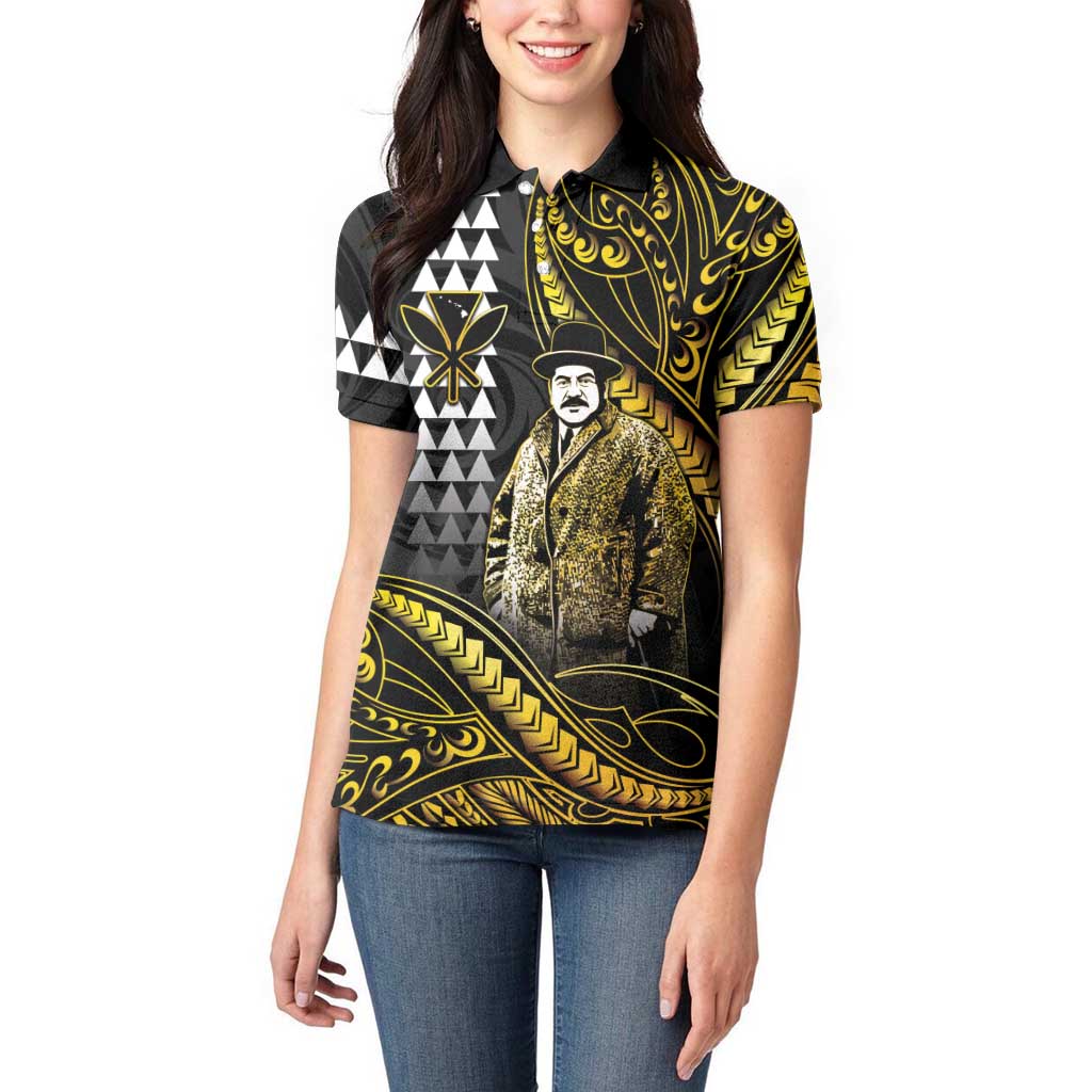 Hawaii Kuhio The Citizen Prince Women Polo Shirt Gold Polynesian Tribal Tattoo