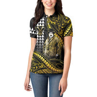 Hawaii Kuhio The Citizen Prince Women Polo Shirt Gold Polynesian Tribal Tattoo