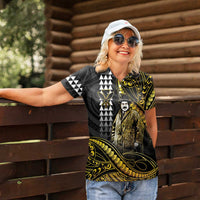 Hawaii Kuhio The Citizen Prince Women Polo Shirt Gold Polynesian Tribal Tattoo
