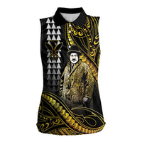 Hawaii Kuhio The Citizen Prince Women Sleeveless Polo Shirt Gold Polynesian Tribal Tattoo
