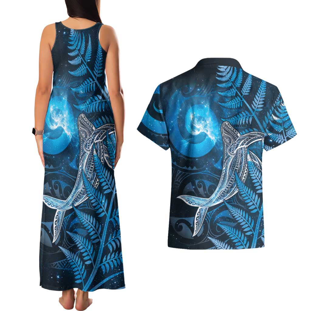 New Zealand Matariki Couples Matching Tank Maxi Dress and Hawaiian Shirt Maori Koru With Humpback Whale Blue