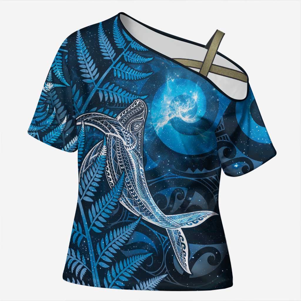 New Zealand Matariki Cross Shoulder Shirt Maori Koru With Humpback Whale Blue
