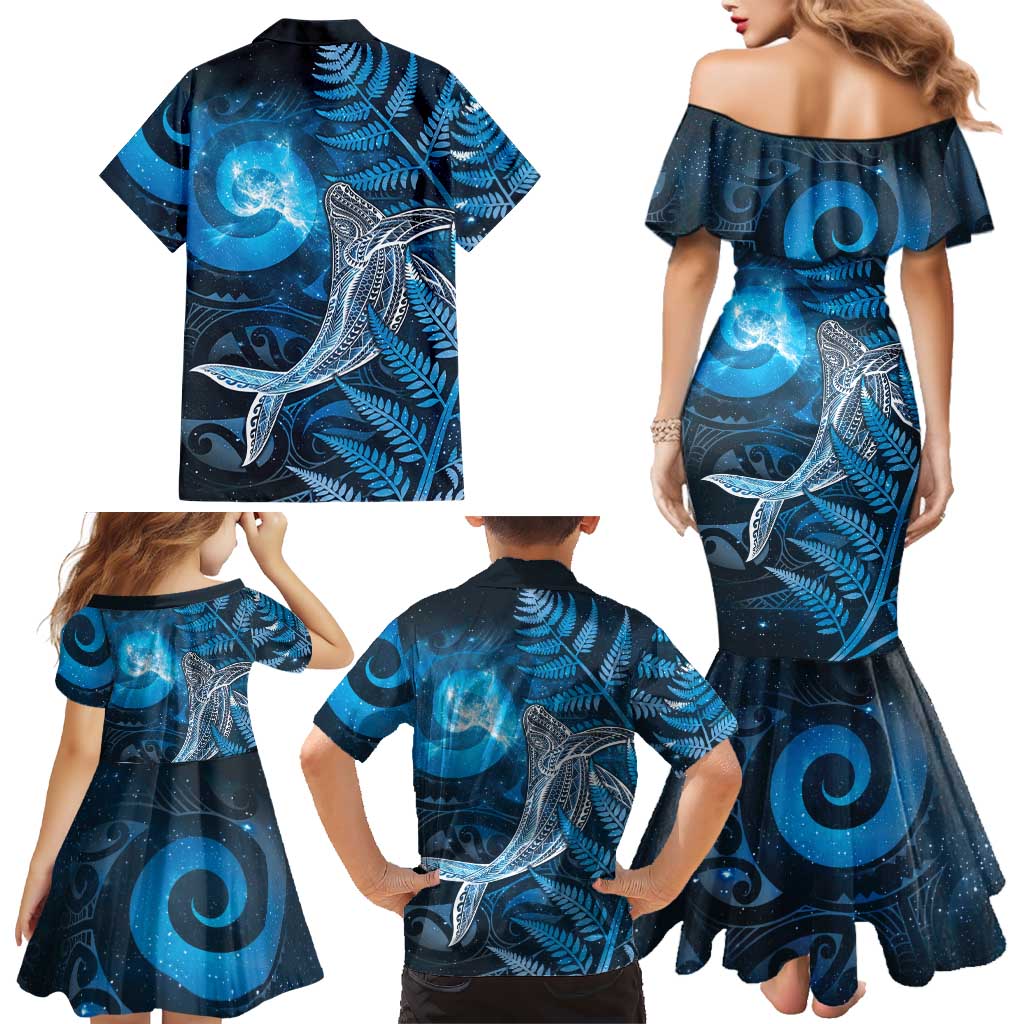 New Zealand Matariki Family Matching Mermaid Dress and Hawaiian Shirt Maori Koru With Humpback Whale Blue LT05 - Polynesian Pride
