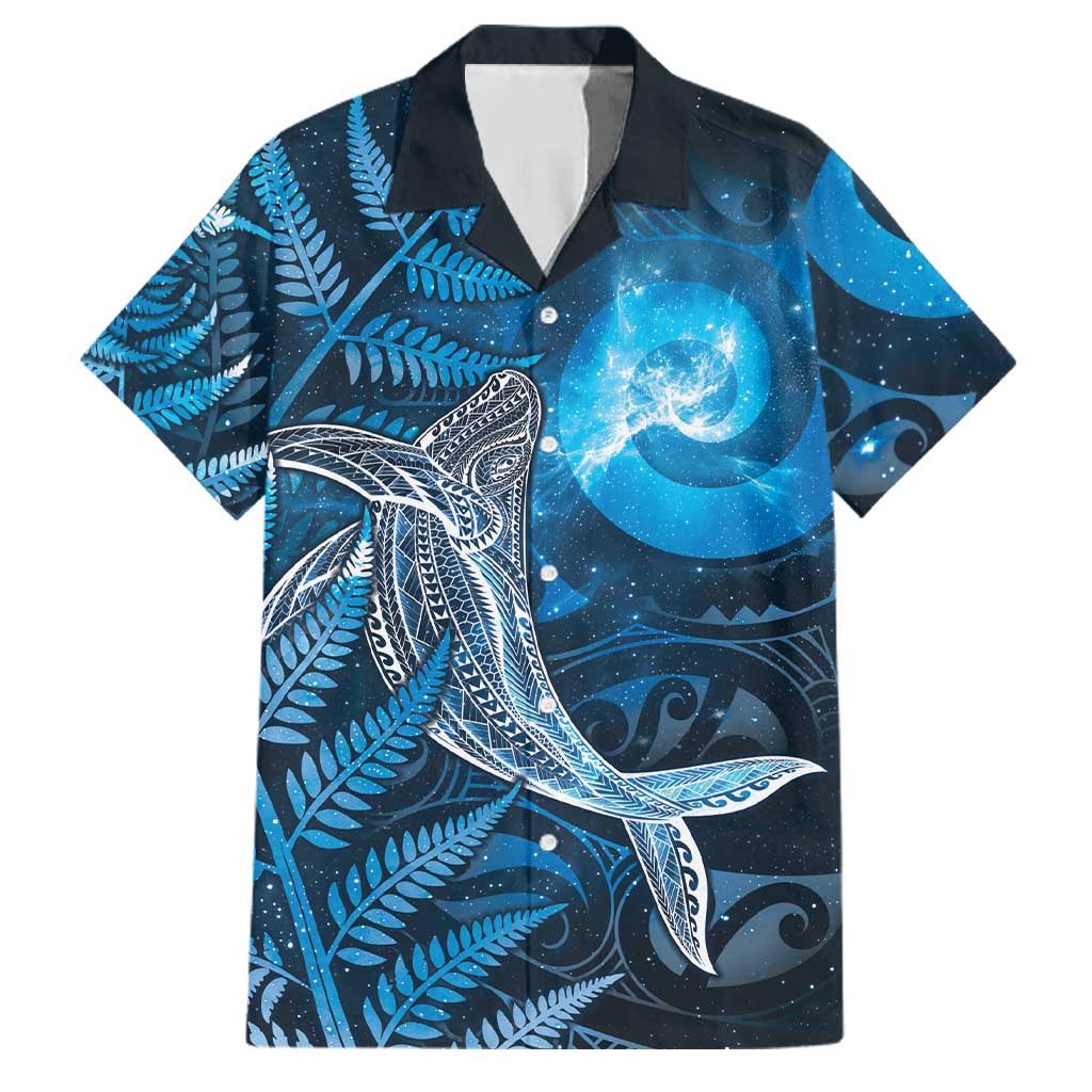New Zealand Matariki Family Matching Mermaid Dress and Hawaiian Shirt Maori Koru With Humpback Whale Blue LT05 Dad's Shirt - Short Sleeve Blue - Polynesian Pride