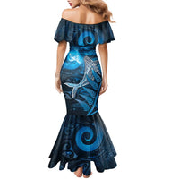 New Zealand Matariki Family Matching Mermaid Dress and Hawaiian Shirt Maori Koru With Humpback Whale Blue LT05 - Polynesian Pride