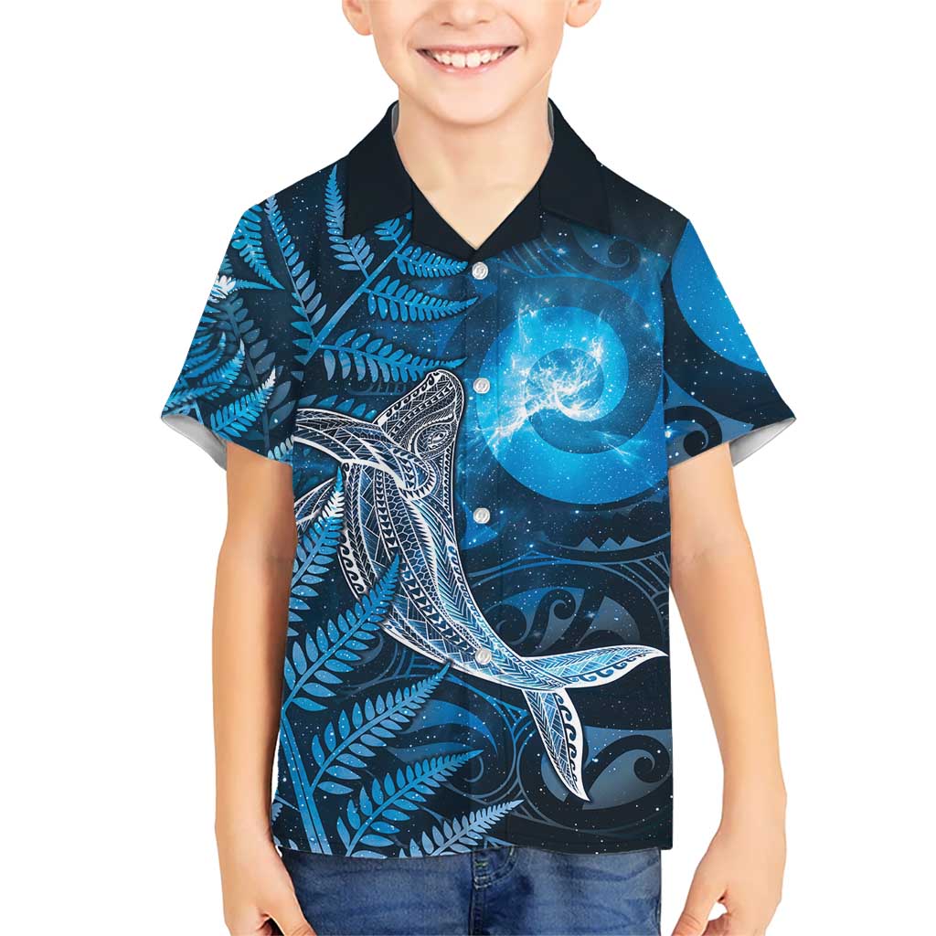 New Zealand Matariki Family Matching Mermaid Dress and Hawaiian Shirt Maori Koru With Humpback Whale Blue LT05 Son's Shirt Blue - Polynesian Pride