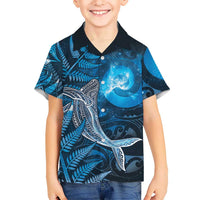 New Zealand Matariki Family Matching Mermaid Dress and Hawaiian Shirt Maori Koru With Humpback Whale Blue LT05 Son's Shirt Blue - Polynesian Pride
