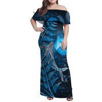 New Zealand Matariki Family Matching Off Shoulder Maxi Dress and Hawaiian Shirt Maori Koru With Humpback Whale Blue