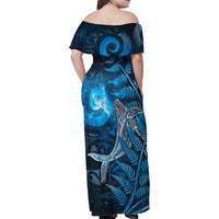 New Zealand Matariki Family Matching Off Shoulder Maxi Dress and Hawaiian Shirt Maori Koru With Humpback Whale Blue
