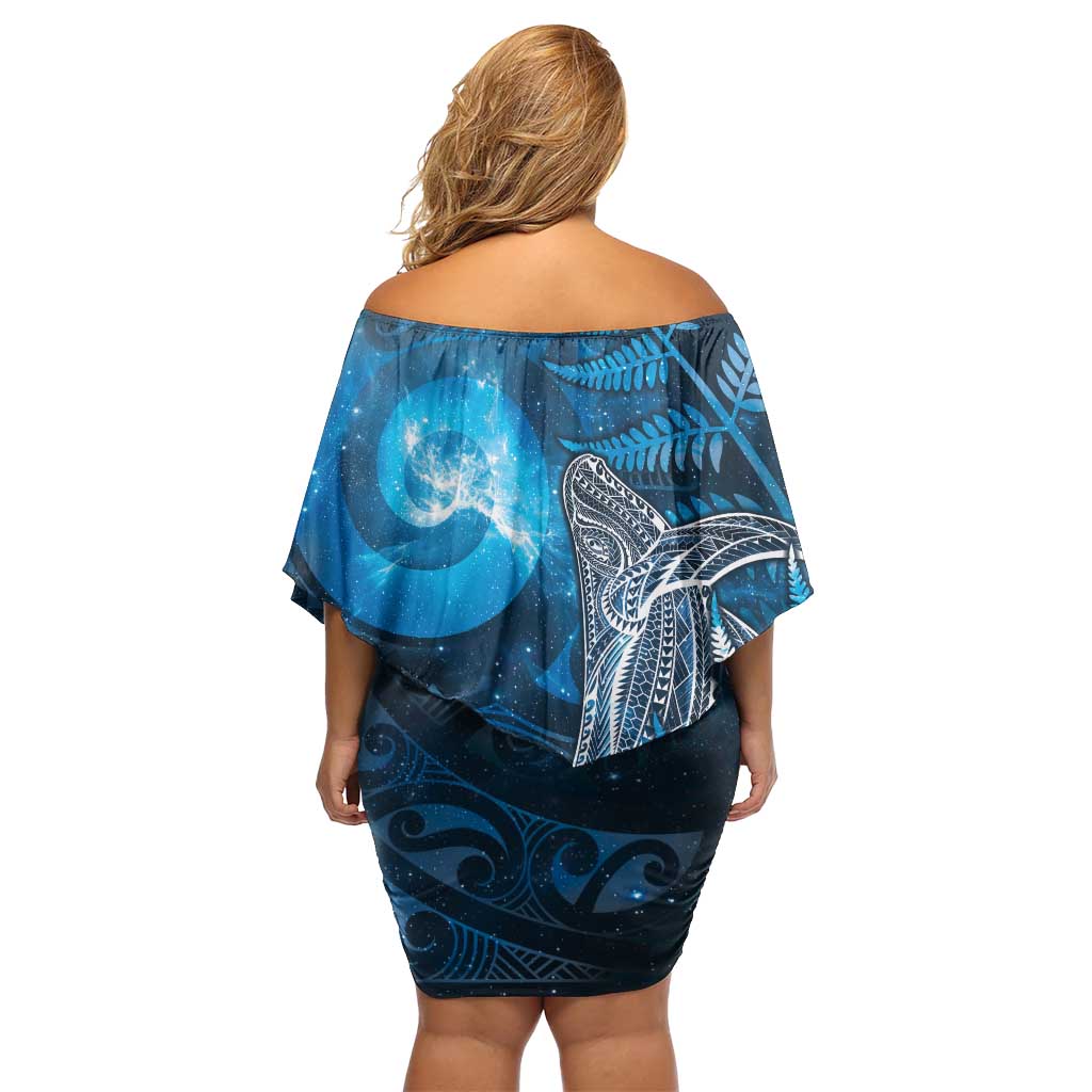 New Zealand Matariki Family Matching Off Shoulder Short Dress and Hawaiian Shirt Maori Koru With Humpback Whale Blue