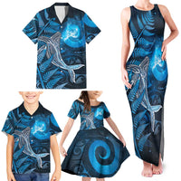 New Zealand Matariki Family Matching Tank Maxi Dress and Hawaiian Shirt Maori Koru With Humpback Whale Blue