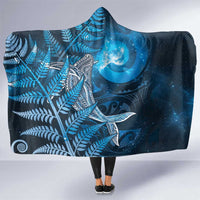 New Zealand Matariki Hooded Blanket Maori Koru With Humpback Whale Blue