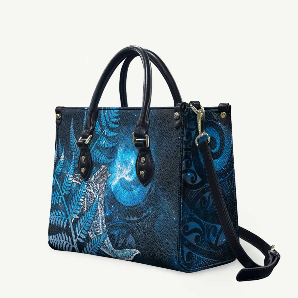 New Zealand Matariki Leather Bag Maori Koru With Humpback Whale Blue