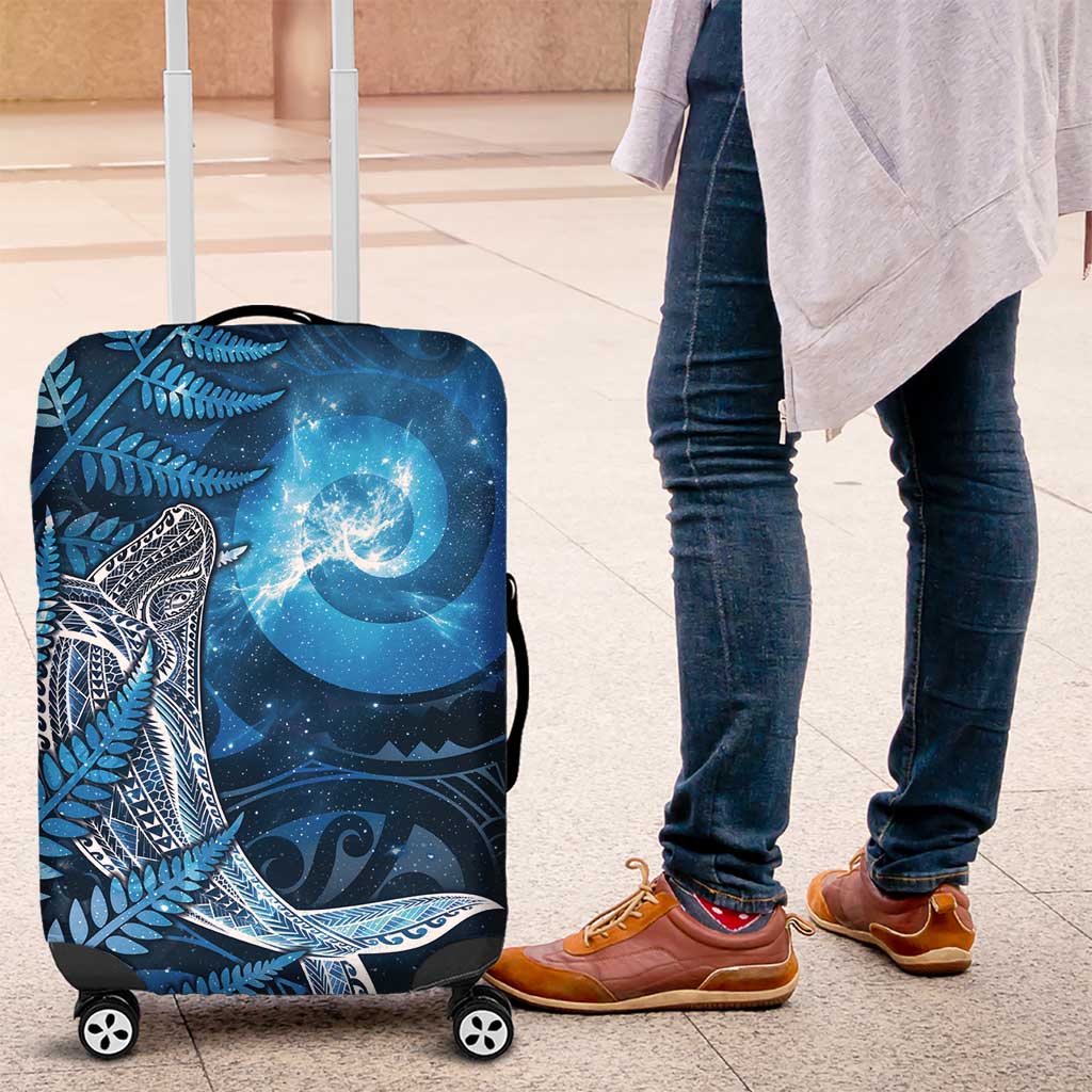 New Zealand Matariki Luggage Cover Maori Koru With Humpback Whale Blue