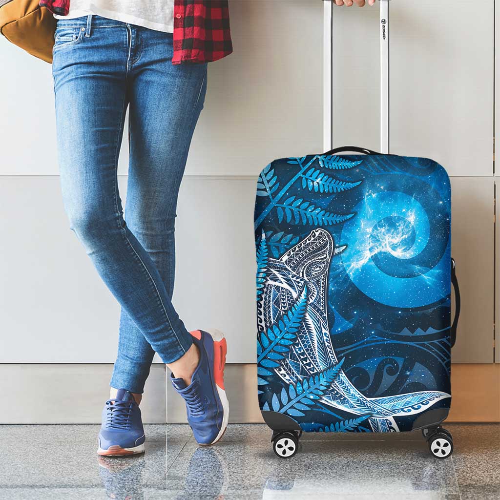 New Zealand Matariki Luggage Cover Maori Koru With Humpback Whale Blue LT05 - Polynesian Pride
