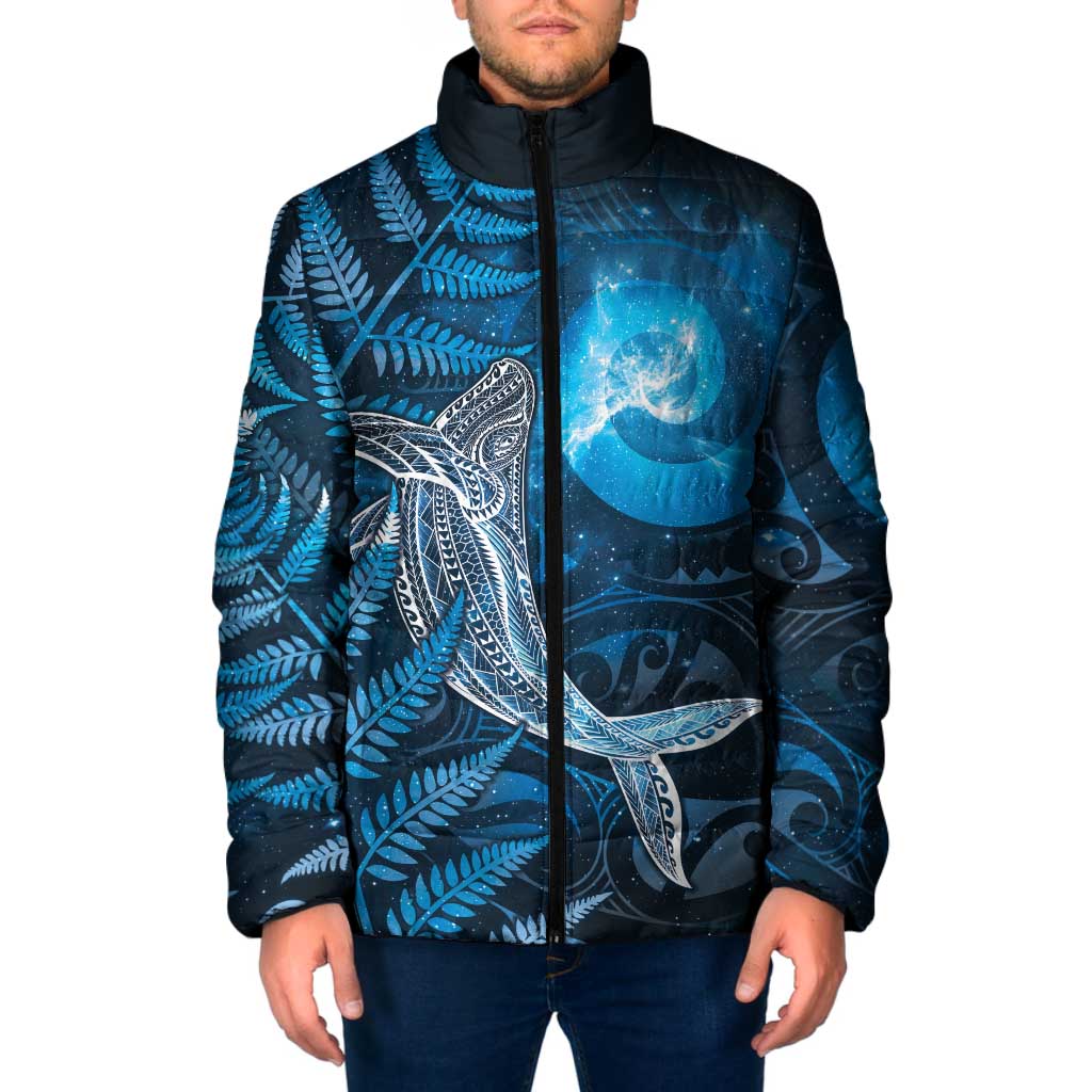 New Zealand Matariki Padded Jacket Maori Koru With Humpback Whale Blue
